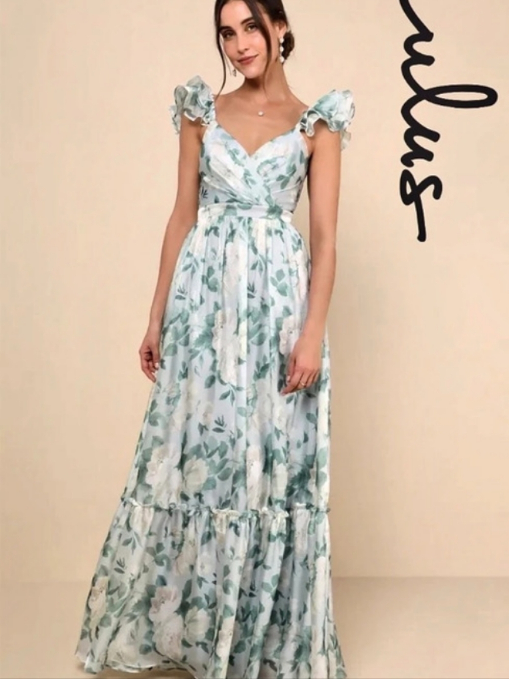 Lulus Soiree Perfection Light Blue Floral Ruffled Tiered Maxi Dress